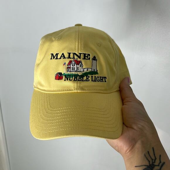 Maine Nubble Light Yellow Embroidered Adjustable Baseball Cap Hat NWOT - Picture 1 of 4